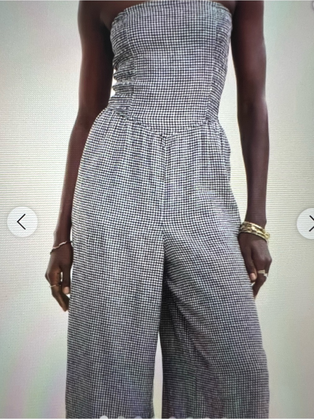 aerie Black & White Gingham Strapless Wide-Leg Jumpsuit